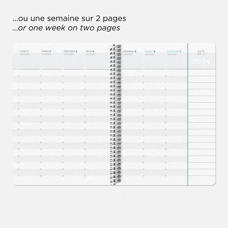 Agenda 2024: Noir Professionnel Français | 2 Pages par Semaine